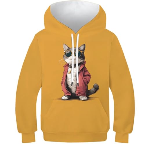 Pull à capuche chat mignon pour garçon et fille de 11 à 13 ans