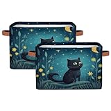 Picture of OMFUNS Cute Cat Storage Basket, Star Flower Foldable Storage Bin with Handle Fabric Rectangular Storage Box Organizer for Closet Shelf Home Office Nursery Toy Basket, 2 Pack