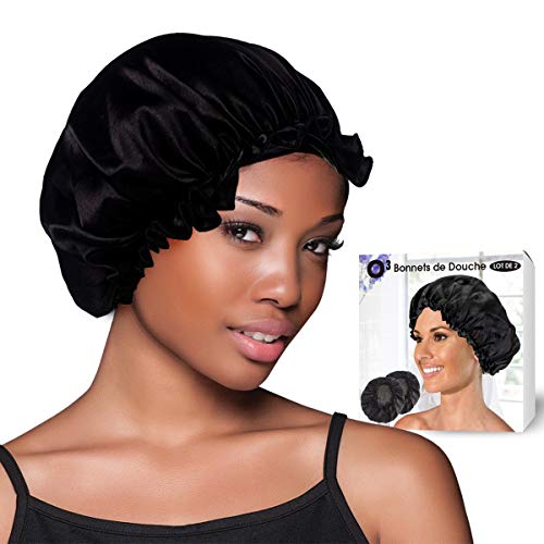 O³ Bonnet de Douche Impermeable Grande Taille-Lot de 2 Charlotte Cheveux-Douche et Bain-Etanche et Confortable Cover