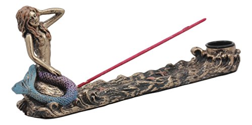 Pacific Trading Ebros Beautiful Ocean Mermaid Sun Bathing Incense Burner Statue Nautical Mermaid Candle Holder Figurine #TOP3