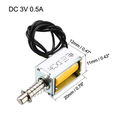 uxcell Eletroímã solenoide tipo tração DC3V 3 mm, 3 mm/15 g 0 mm/80 g, moldura aberta, movimento lin