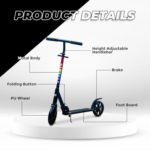 Image of Wembley Kick Scooter for Kids & Adults, 2 Wheel Foldable Kids Scooter with 3 Height Adjustable, Stand, Brake & PU Wheels | Runner Skate Scooter for Adults Kids 8+ Years Boys Girls (Black)