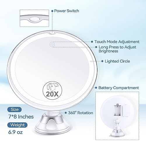 B-Beauty-Planet-2024-Upgraded-Magnifying-Mirror-with-Light-20X-Lighted-Magnifying-Mirror-with-Suction-Cup-and-Tweezers-3-Colors-Vanity-Mirror-360-Rotation-Makeup-Mirror-with-Lights-8-Inches