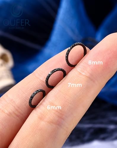 OUFER 20g Halloween Nose Rings Hoops, Black Hoop Nose Rings for Women, 316L Surgical Steel Hinged Segment Clicker, Daith Earrings Rook Tragus Helix Lip Piercing Jewelry 6/7/8mm4