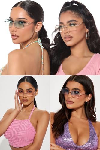 SORVINO Rimless Rectangle Sunglasses for Women Men Trendy Fashion Sheer Pink,Blue Tinted Lens Frameless Glasses4