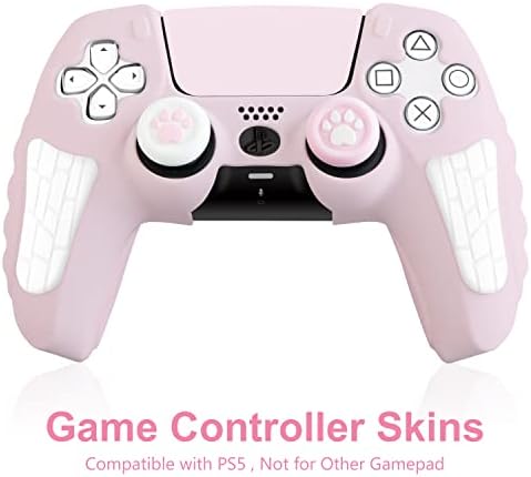Silicone Skins Cover for PS5 Controller, Sweat-proof Protective Skin Shell Accessories Set with 2 Cute Cat Paw Joystick Thumb Grips Caps,Solid Protection and Good GripsPink)