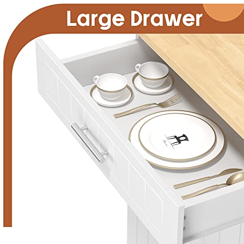 SUNLEI Kitchen Island with Storage Cabinet, 42" Kitchen Cart on Wheels with Shelves, Cart Handle for Towel Rack or Free Mobility, Portable Islands for Kitchen(Stylish White, 42-INCH)