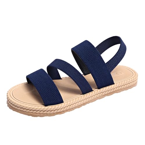 Sandalias planas para mujer, sandalias de playa de verano, antideslizantes, planas, informales, modernas, de verano, para piscina, mar, playa, sandalias transpirables con plantilla suave, azul, 43 EU