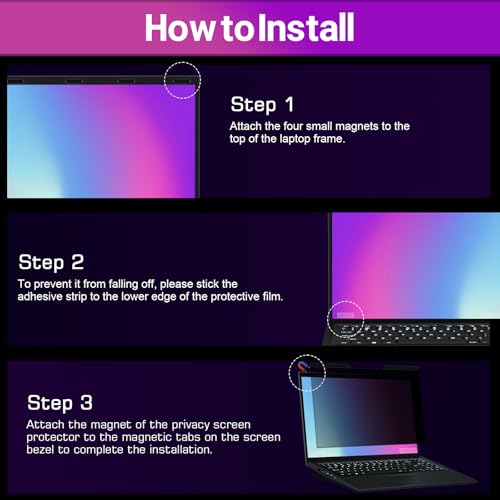 Image of PYS Magnetic Laptop Privacy Screen 16 Inch 16:10 Ratio - Computer Monitor Screen Privacy Shield, Anti-Glare Blue Light Filter, Detachable Privacy Screen Protector for Lenovo, Hp Envy, Dell