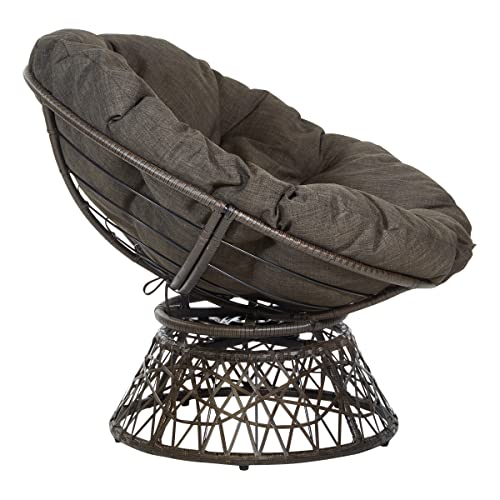 Image of OSP Home Furnishings Wicker Papasan Chair with 360-Degree Swivel, Brown Frame with Brown Cushion