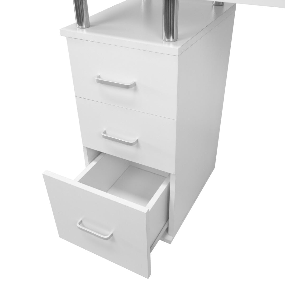 Tavolo Professionale per Manicure in MDF 120x45cm 3 Cassetti Collettore Polvere 6W Cuscino Ergonomico 8 Rotelle Frenanti