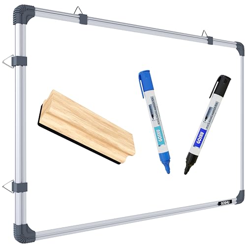 Image of GOSHU White Board 2 feet x3 feet Double Sided Teaching Boards Both Side 2x3 ft. Writing Boards, One Side WhiteBoard & Reverse Side Chalkboard Surface with Whiteboard Markers and Wooden Duster