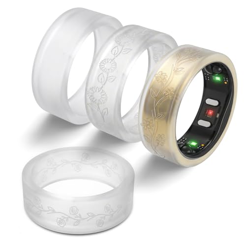4 Pack Flower Ring Cover for RingConn Gen 2, Fancy Floral Engraved Anti-Scratch Silicone Smart Ring Protector Accessorie - Detailed View