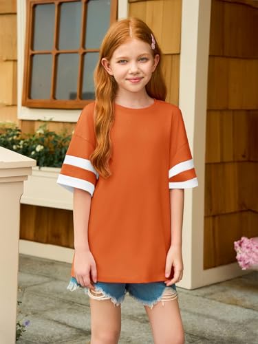 Image of Girls Oversized T Shirts Kids Summer Striped Short Sleeve Tops Casual Crewneck Tees 5-14 Years