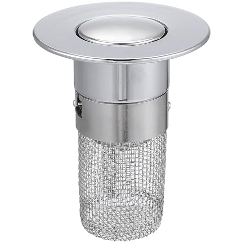 Veemoon Tapón de Desagüe para Lavabo de Baño Filtro de Acero Inoxidable 304 Núcleo de Latón y Cuerpo ABS Tapón de Presión Antidesbordamiento Adecuado para Baño y Cocina 1 Pieza