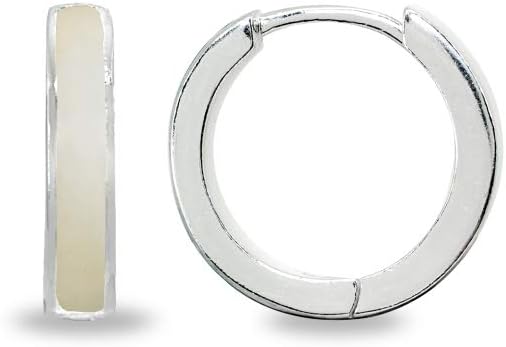 Sterling Silver Tiny Small 15mm Shell Round Huggie Hoop Earrings, Choose a Color