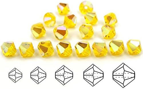 4mm Citrine AB coated, Czech MC Bicone Beads (Rondell, Diamond Shape Crystals), 2.5 gross = 360 pieces