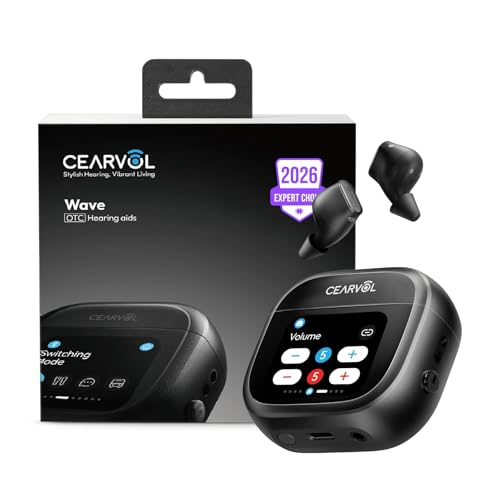 Cearvol Wave OTC Hearing Aids with Bluetooth - Easy Touchscreen Control, Rechargeable, Mild to Moderate Severe Hearing Loss for Seniors & Adults (Midnight)