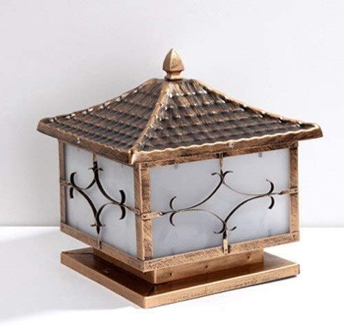 THY Lu waterproof lawn lamp post lights, antique square columns exterior external fence table lamp, used in traditional lampshade E27 Terrace,Copper