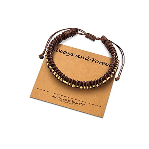 Bracelets For Mens Gifts, Mens Bracelet Brown Leather Bracelets Valentines Day Gifts For Him Mens Bracelet Always And Forever Morse Code Bracelet Gifts For Him Men's Jewelry Gifts For Mens Jewelry #TOP8