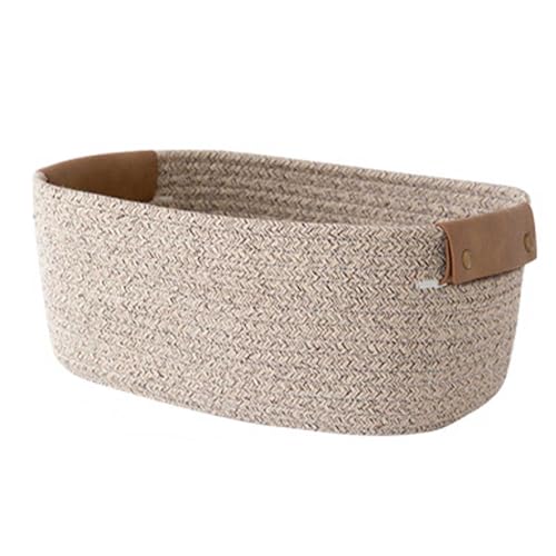 AiheArron Storage Basket Storage Baskets for Shelves Organizer Cotton Rope Baskets for Storage Woven Basket for Handles Towel Baskets for Bathroom (Light Brown M)