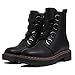 Athlefit Women's Black Combat Ankle Boots Platform Chunky Low Heel Boots Fashion Lug Sole Lace Up Booties Size 9