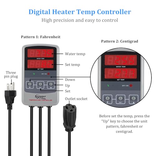 Image of hygger Pinpoint Saltwater Aquarium Heater with Digital Temp Controller, Submersible Titanium Tube Fish Tank Heater for Coral Reef 50 Watt