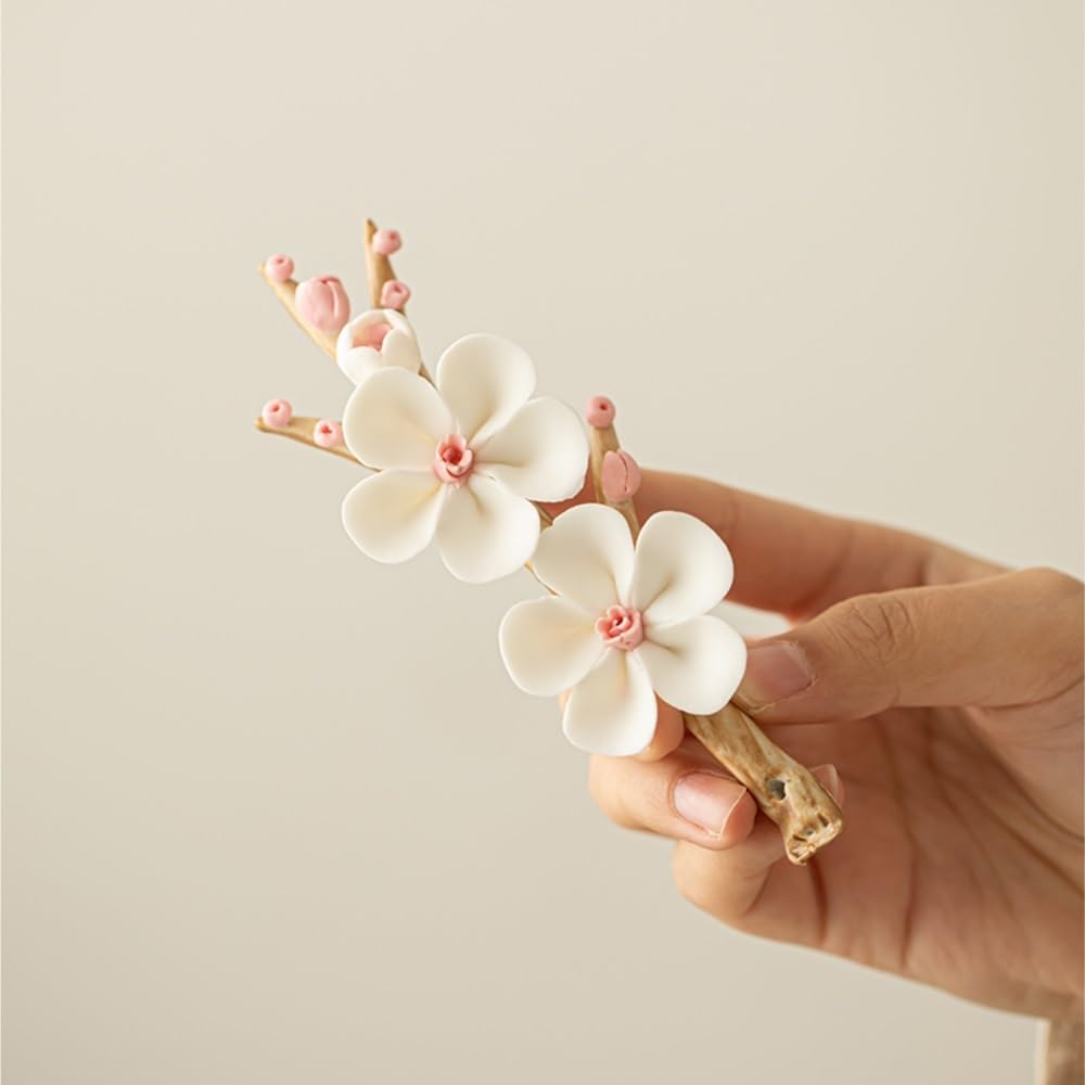 Bruciatore di incenso creativo fatto a mano con inserto per incenso a forma di fiore di prugna, inserto per incenso in ceramica pizzicato a mano, bruciatore di incenso da studio, porta incenso