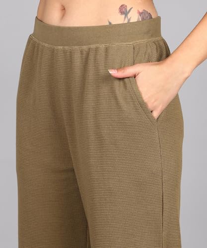 Image of Alan Jones Clothing Women's Straight Fit Mid Rise Solid Stretch Waffle Straight Pants