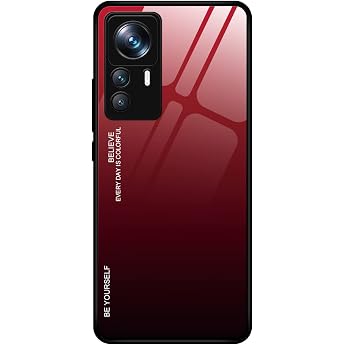 Case for Xiaomi Mi 12T Pro 5G Mobile Phone Case Gradient Glass and TPU Protective Case Cover for Xiaomi Mi 12T Pro 5G Red/Black