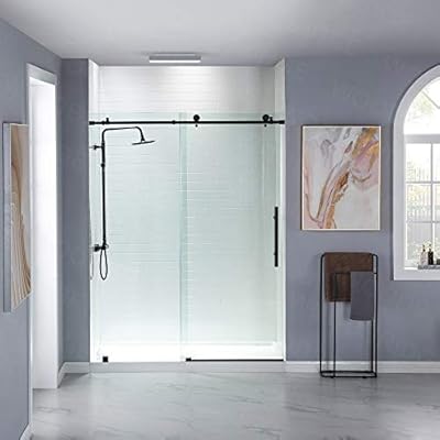 WOODBRIDGE Frameless Bathtub Shower Doors 56-60" Width x 76"Height with 3/8"(10mm) Clear Tempered Glass in Matte Black Finish