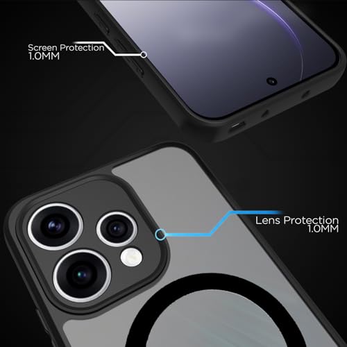 Image of RIGGEAR Shockproof Sleek Hybrid Armor Magnetic Back Cover Case Compatible with MagSafe Accessories for Oppo Reno15, Reno 15 5G (Smoke Black Matte PC + Black TPU-Bumper)