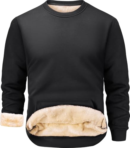 Men's Fleece Lined Sweatshirts Warm Winter Long Sleeve Crewneck Sweater Thermal Pullover with Pocket