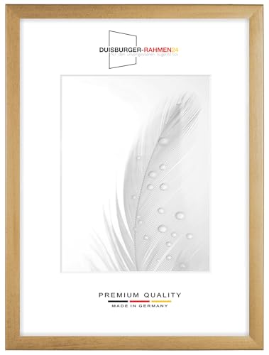 DR24 Marco de fotos de 36 x 49 cm (dorado cepillado) a medida, marco de madera de densidad media de 35 mm de ancho, incluye cristal sintético antirreflectante, pared trasera estable, pasadores de