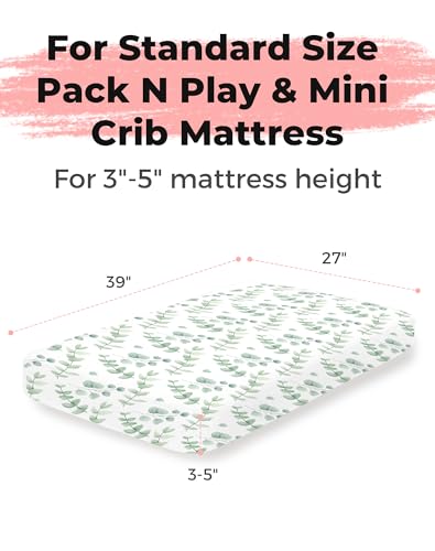 Image of Pack and Play Sheets 2 Pack, Fitted Jersey Knit Mini Crib Sheets for Baby Boys and Girls, Compatible with Graco Pack N Play and Mini Crib Mattress (Bunny Meadow, Pack N Play /Mini Crib Sheets)