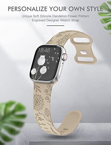 Image of Minyee Floral Engraved Band Compatible with Apple Watch 41mm 40mm 38mm 42mm 44mm 45mm 46mm 49mm Women, Cute Soft Silicone Flower Sport Fancy Strap for iWatch Series 11 10 9 8 7 6 5 4 SE /Ultra 3 2 1