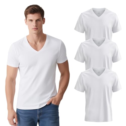 JCARSON Mens V Neck Undershirts Performance Sorona Cotton Blend-All-Day Comfort & Stay Fresh Stay Tucked Design, 3-Pack