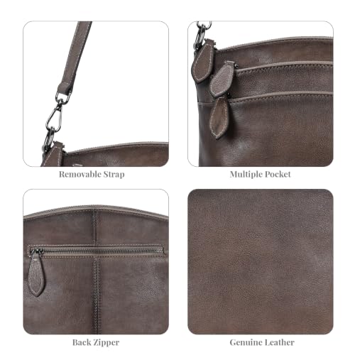 Image of HESHE Crossbody Bags for Women Genuine Leather Purses with Multi-Pockets Vintage Ladies Small Shoulder Satchel Bag
