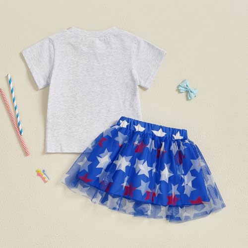 Image of Kayotuas Toddler Baby Girl 4th of July Outfit American Flag Shirt Red Blue Stars Tulle Tutu Skirts Kids Fourth of July Dress