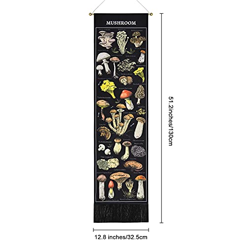 Boniboni Mushroom Tapestry Black Background Tapestry Vertical Tapestry Illustrative Reference Chart Tapestry Wall Hanging For Room(12.8 X 51.2 Inches) #TOP6