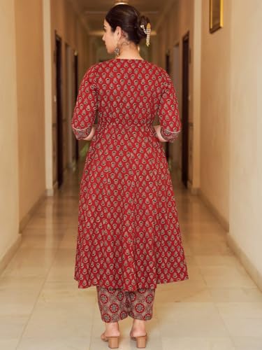 Image of GoSriKi Kurta Set for Women Viscose Blend Printed | Kurti Set for Woman | A-Line Kurta Palazzo Set Women | 2 Piece Set Womens | Round Neck V-Slit Sleeveless Regular Fit Stylish Ethnic Outfit Clothing
