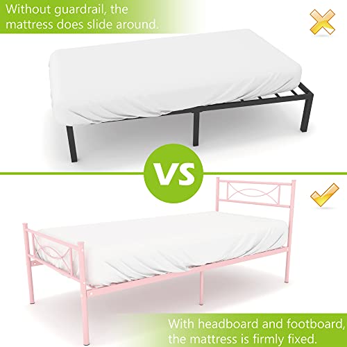 Pink Twin Bed Frame For Girls,Mattress Foundation Support With Headboard And Footboard No Box Spring Need Metal Platform Bed #TOP6
