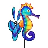HQ Design Windspiration - Spin Critter, UV-beständige und wetterfeste Windspiel Deko für Garten, Terrasse und Balkon - Windrad inkl. Standstab (Seahorse)