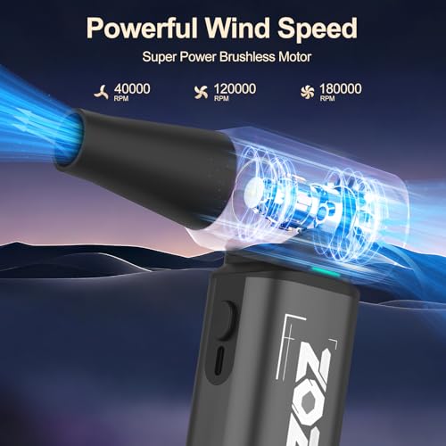 Image of Compressed Air Duster, 180000RPM Powerful Cordless Electric Air Duster with Brushless Motor and LED Light, Rechargeable Stepless Speed Regulation Dust Blower for PC, Keyboard, House, Car and Outdoor