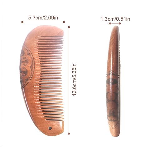 Anti-Static Peach Wood Comb with Fine Tooth โ Wooden Comb for Women, Gentle Scalp Massage & Smooth Styling for Curly/Thick/Straight Hair