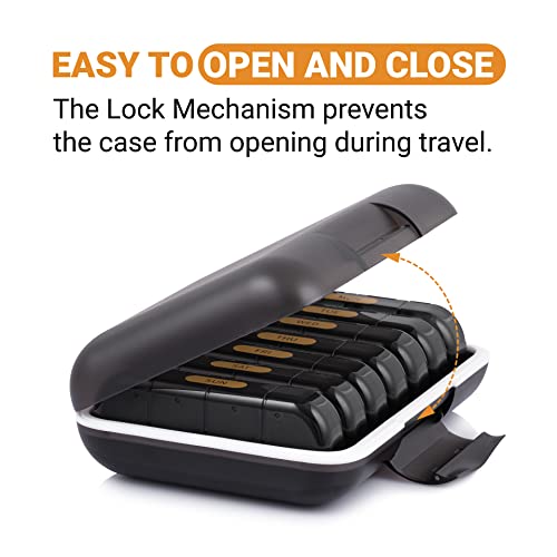 Image of Premium weekly pill organizer 4 times a day, Medicine organizer box| Medicine box, portable travel pill box weekly with large compartments moisture-proof pill case for vitamin, Medicine, pills, supplements (Black-4 Compartment)