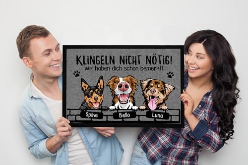 SpecialMe® Fußmatte Hund mit Namen personalisiert (1-3) Klingeln Nicht nötig Geschenk für Hundebesitzer rutschfest & waschbar schwarz 60x40cm