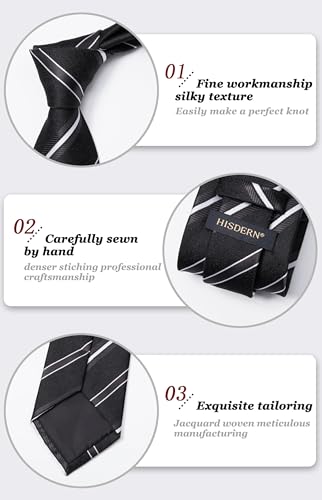 Image of HISDERN Stripe Tie Mens Ties with Pocket Square Set Classic 3.4'' Silk Formal Necktie Handkerchief for Business Wedding