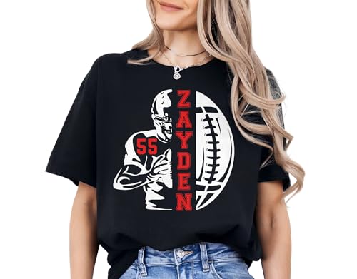 DESTWA Personalized Football Mom Shirts with Team Name Number, Custom Football Shirts for Girlfriend, Dad, Grandma, Aunt