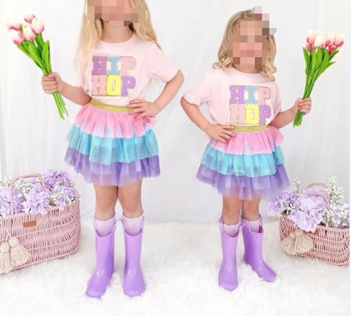 Kids Toddler Baby Girl Easter Outfits Letter Short Sleeve T-Shirt Tops Layered Tulle Tutu Skirt Set Summer Outfit2